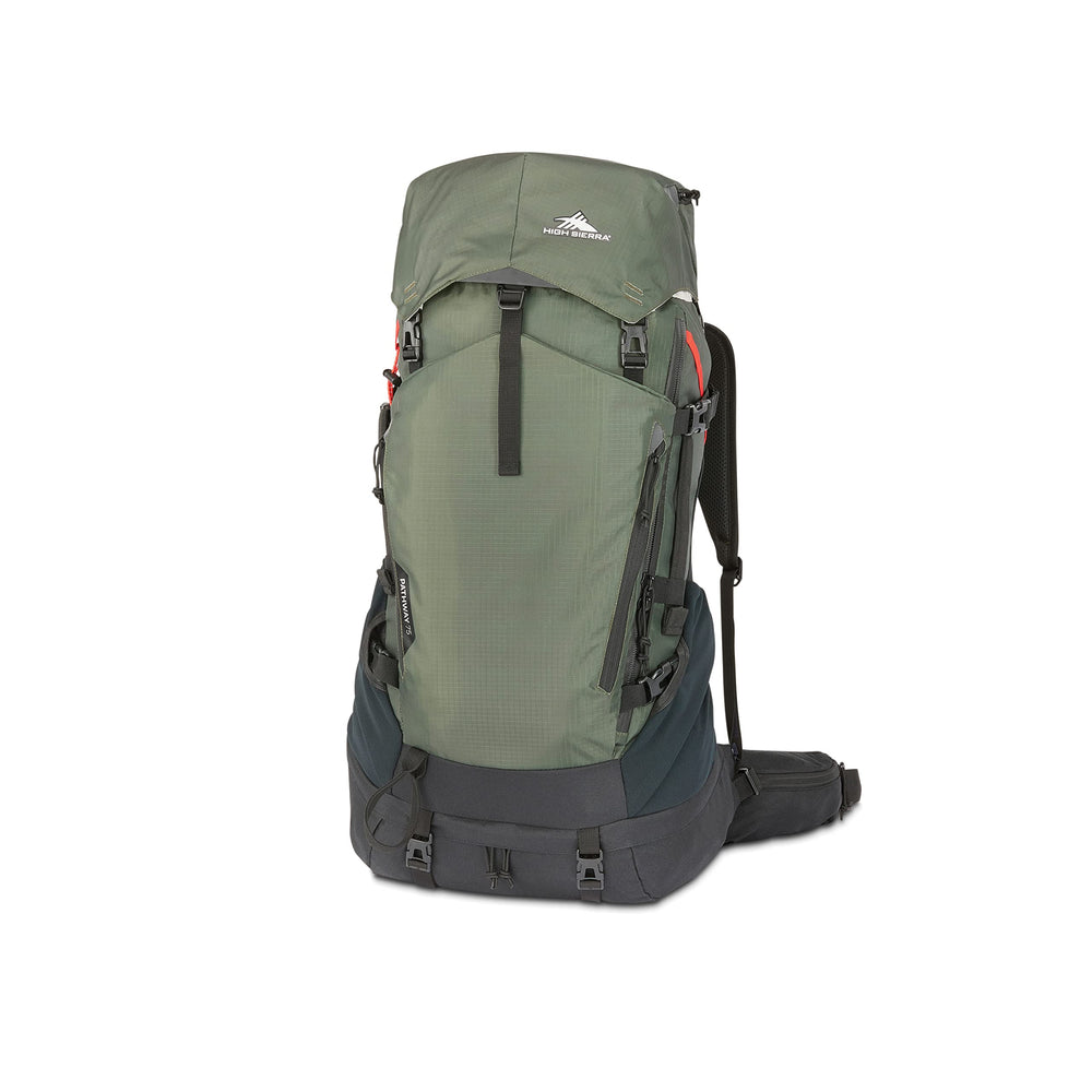 High Sierra Pathway 2.0 75L backpack front view in forest green for all-day hiking.