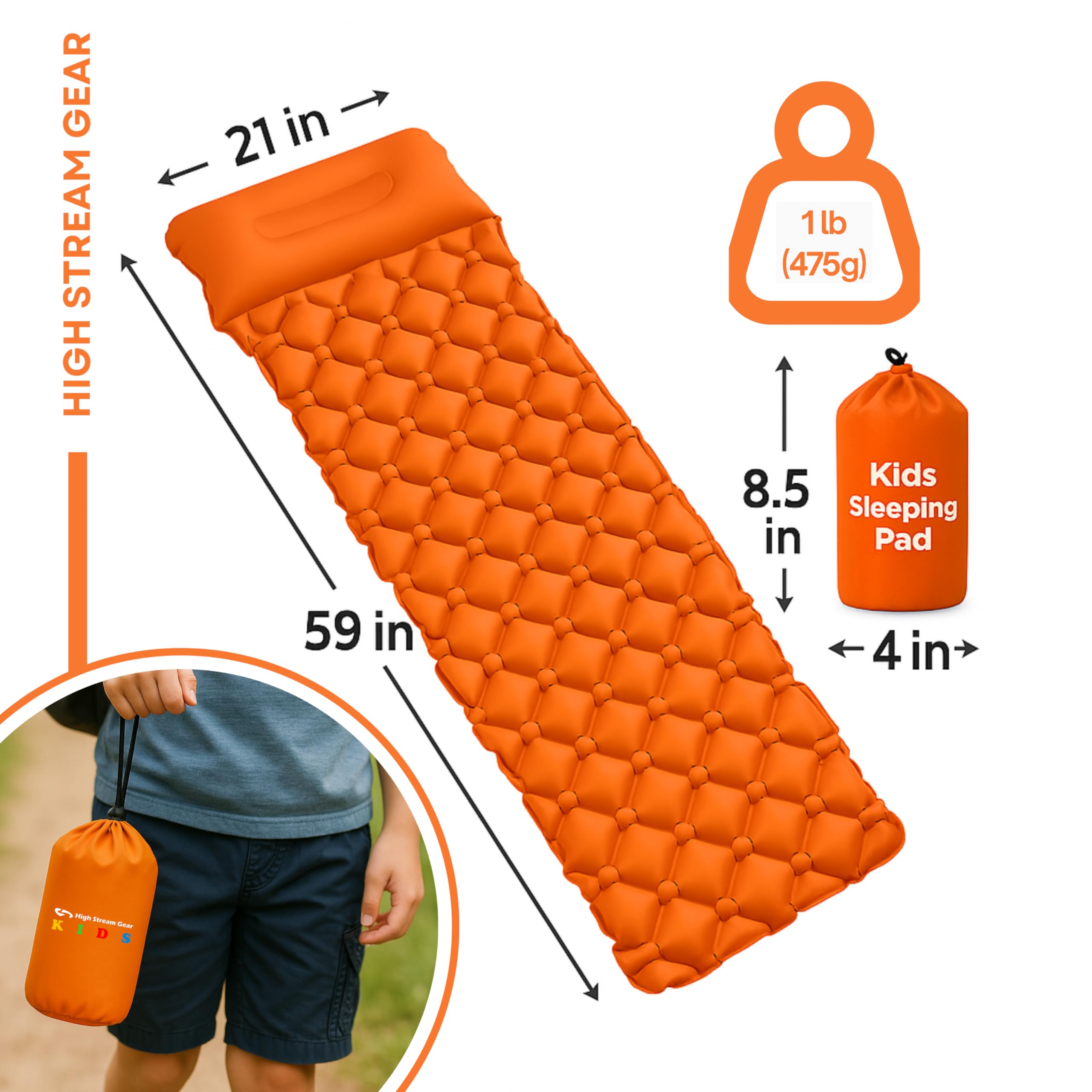 High Stream Gear built-in pillow camping pad ready for restful sleep.