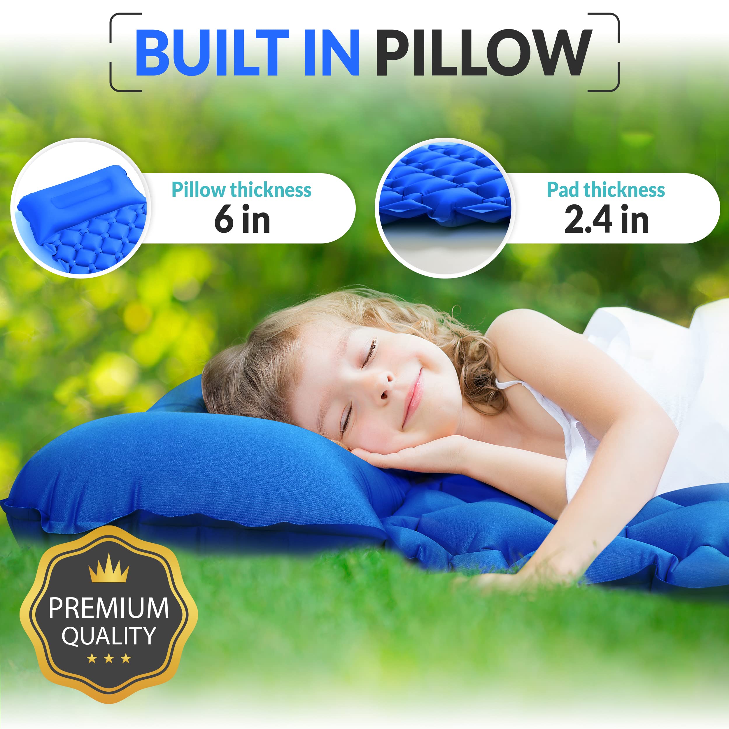 High Stream Gear kids sleeping pad 59x21 inches inflated blue offers ample space