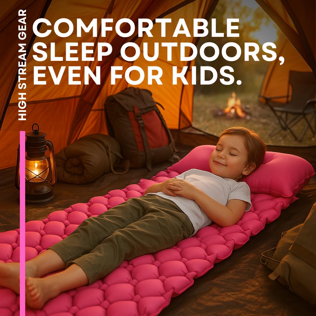 High Stream Gear kids sleeping pad pink two-inch thick cushion for comfort