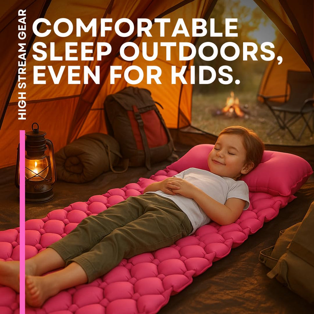 High Stream Gear kids sleeping pad pink two-inch thick cushion for comfort
