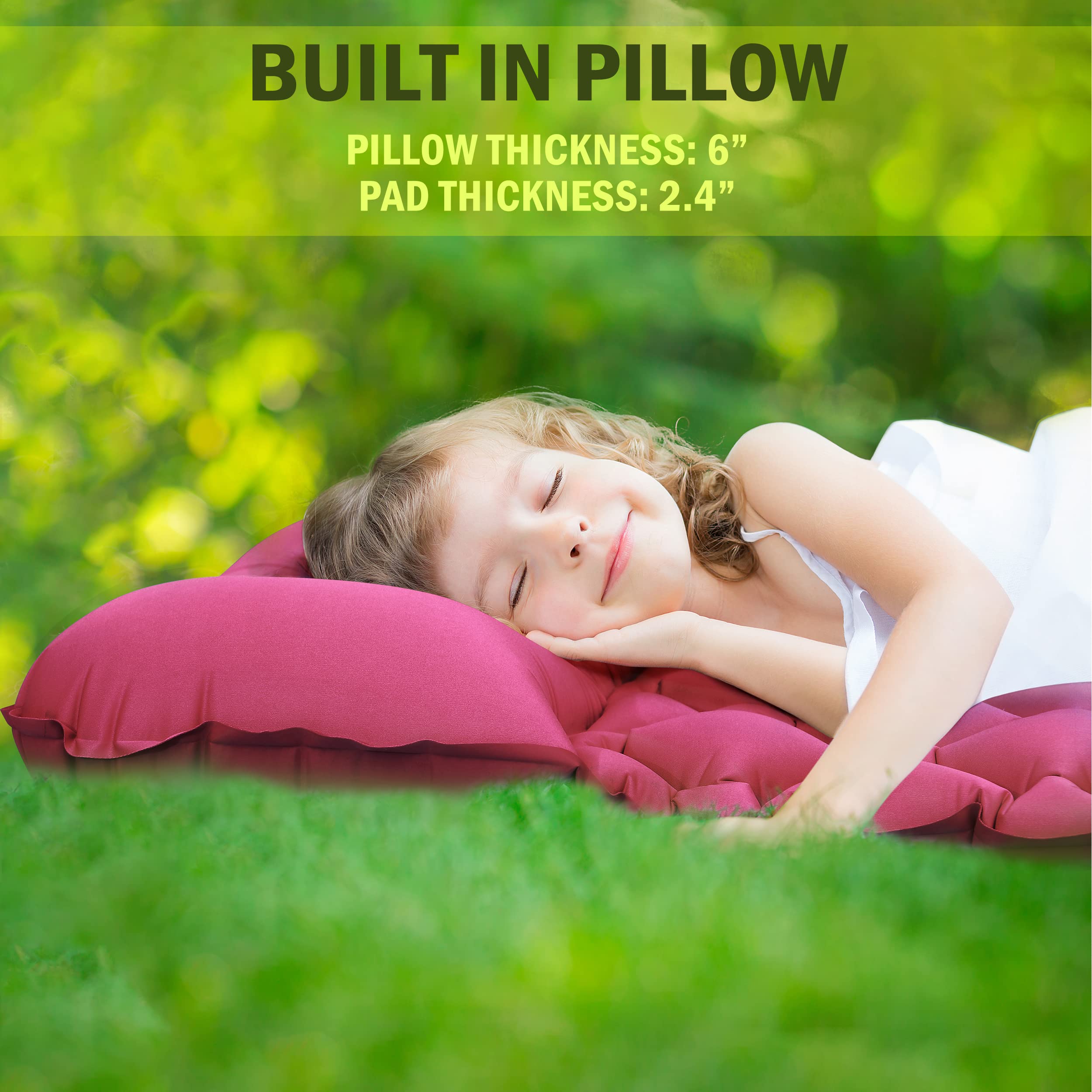High Stream Gear kids sleeping pad pink size 59x21 inches on uneven ground