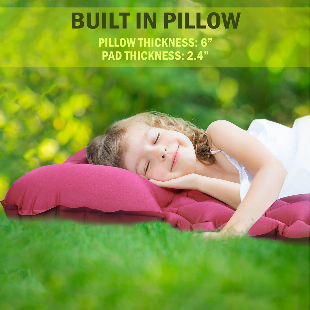 High Stream Gear kids sleeping pad pink size 59x21 inches on uneven ground