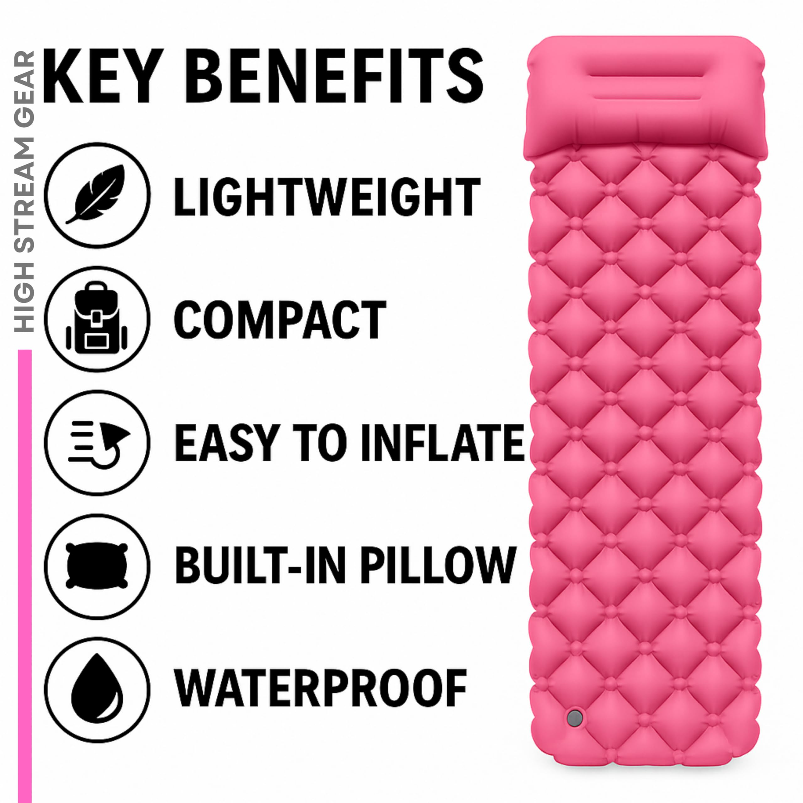 High Stream Gear kids sleeping pad pink with built-in pillow for comfort