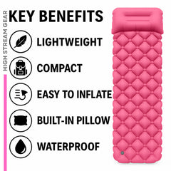 High Stream Gear kids sleeping pad pink with built-in pillow for comfort