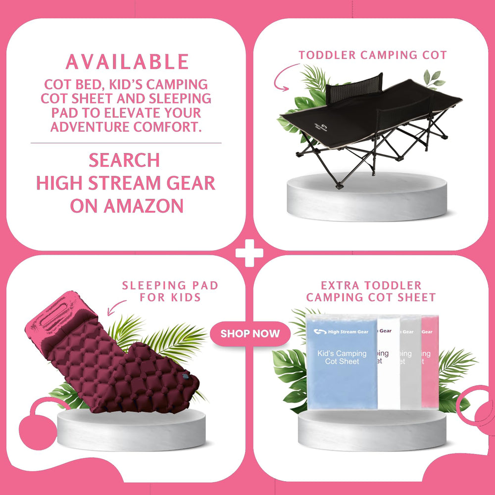 High Stream Gear kids sleeping pad pink compact travel-friendly design in backpack