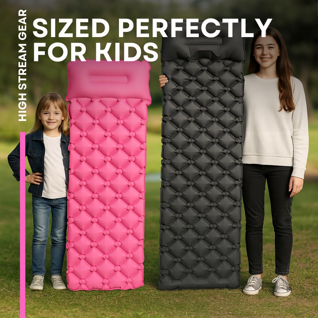High Stream Gear kids sleeping pad pink waterproof nylon for outdoor durability