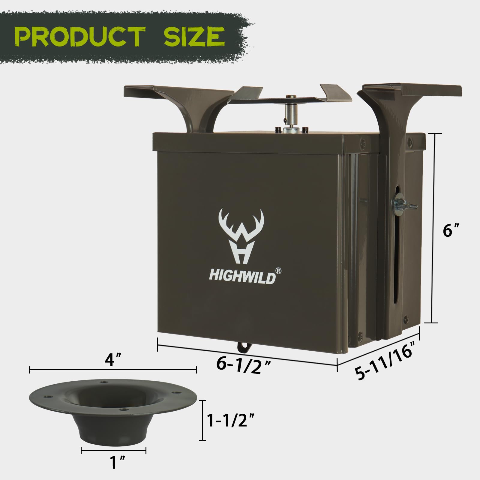 Highwild deer feeder powder-coated housing provides rugged, weather-resistant protection.