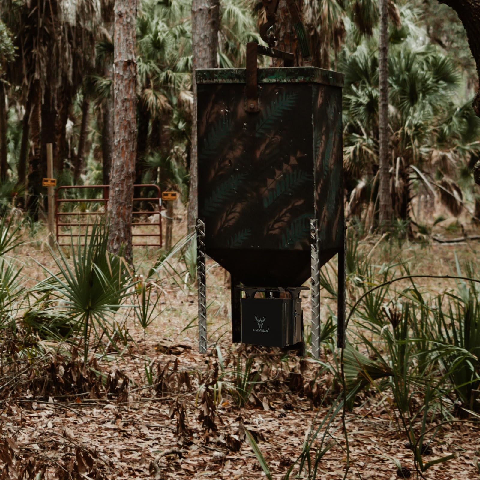 Highwild deer feeder protective housing guards components in harsh conditions.