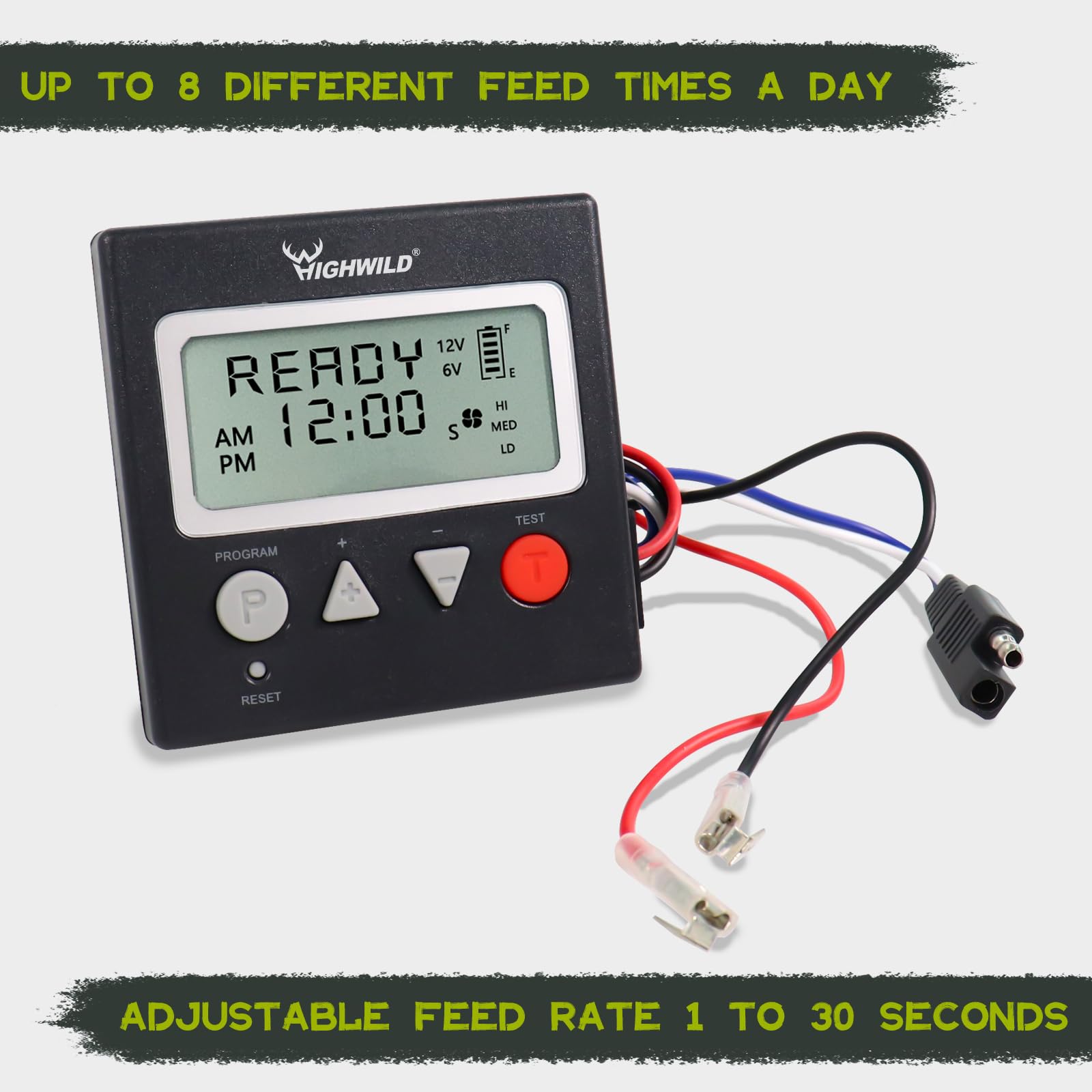 Highwild deer feeder spinner plate aids consistent feed distribution.