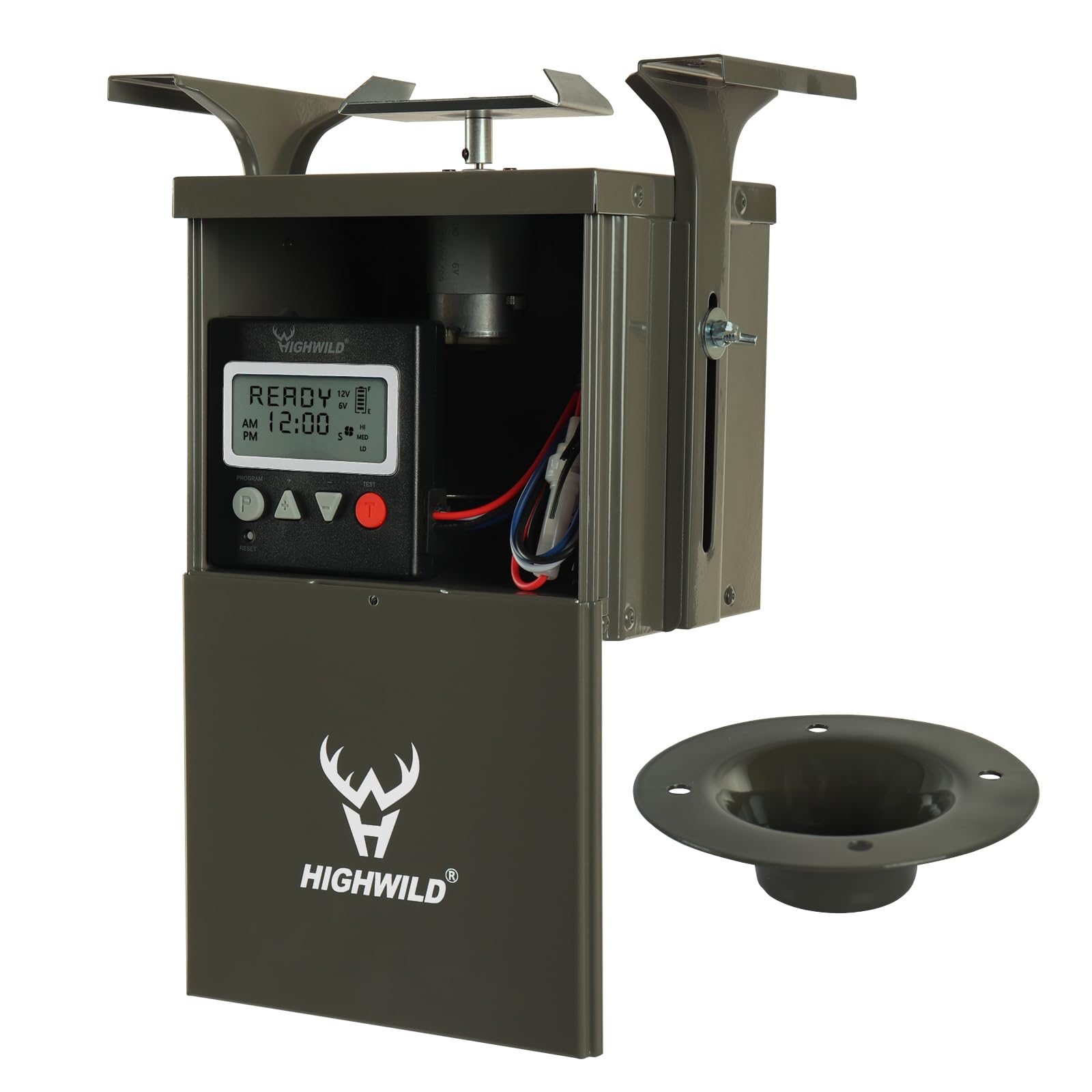 Highwild deer feeder timer display enables precise scheduling for daily feeding.