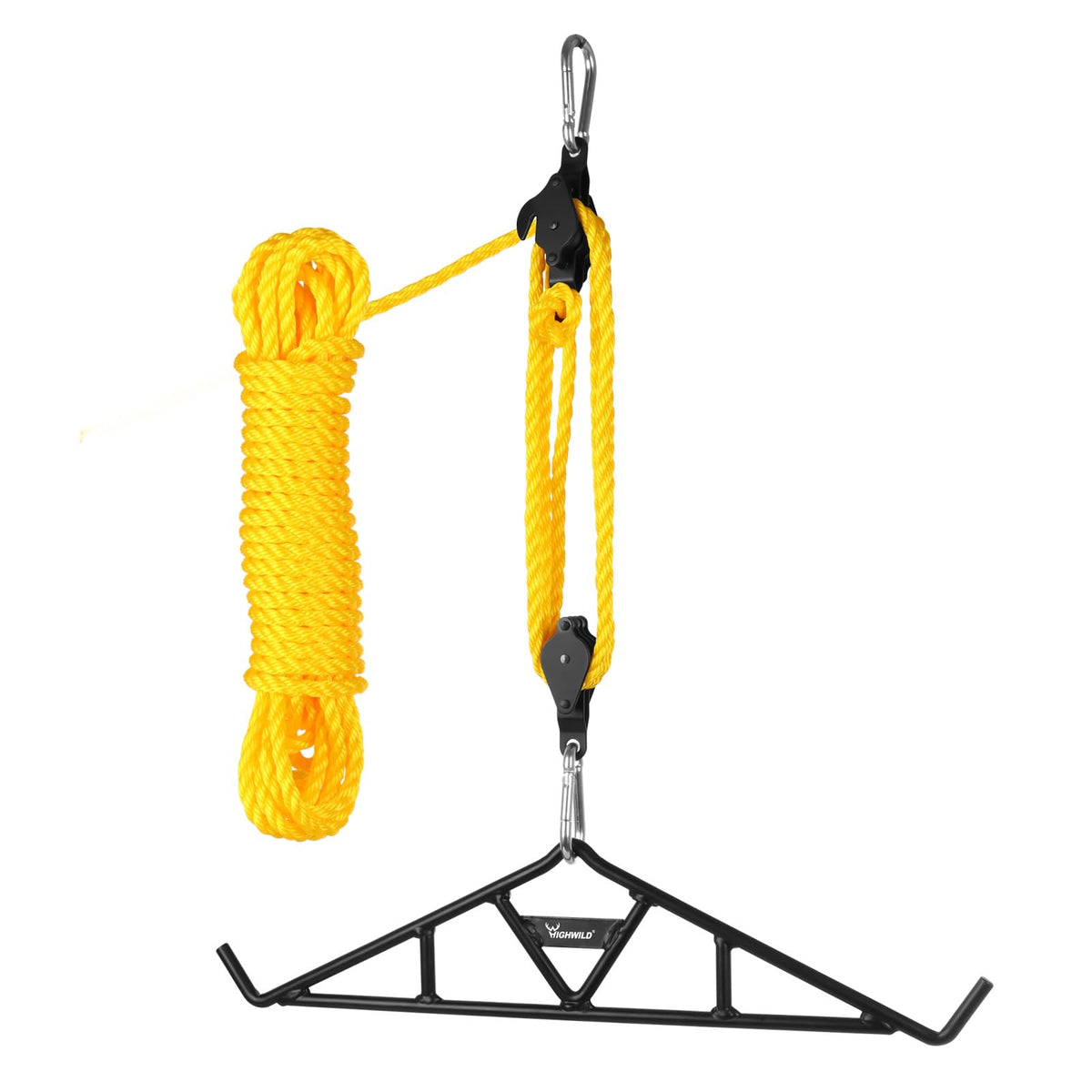 Highwild gambrel-hoist assembly demonstrates sturdy setup for heavy game handling.