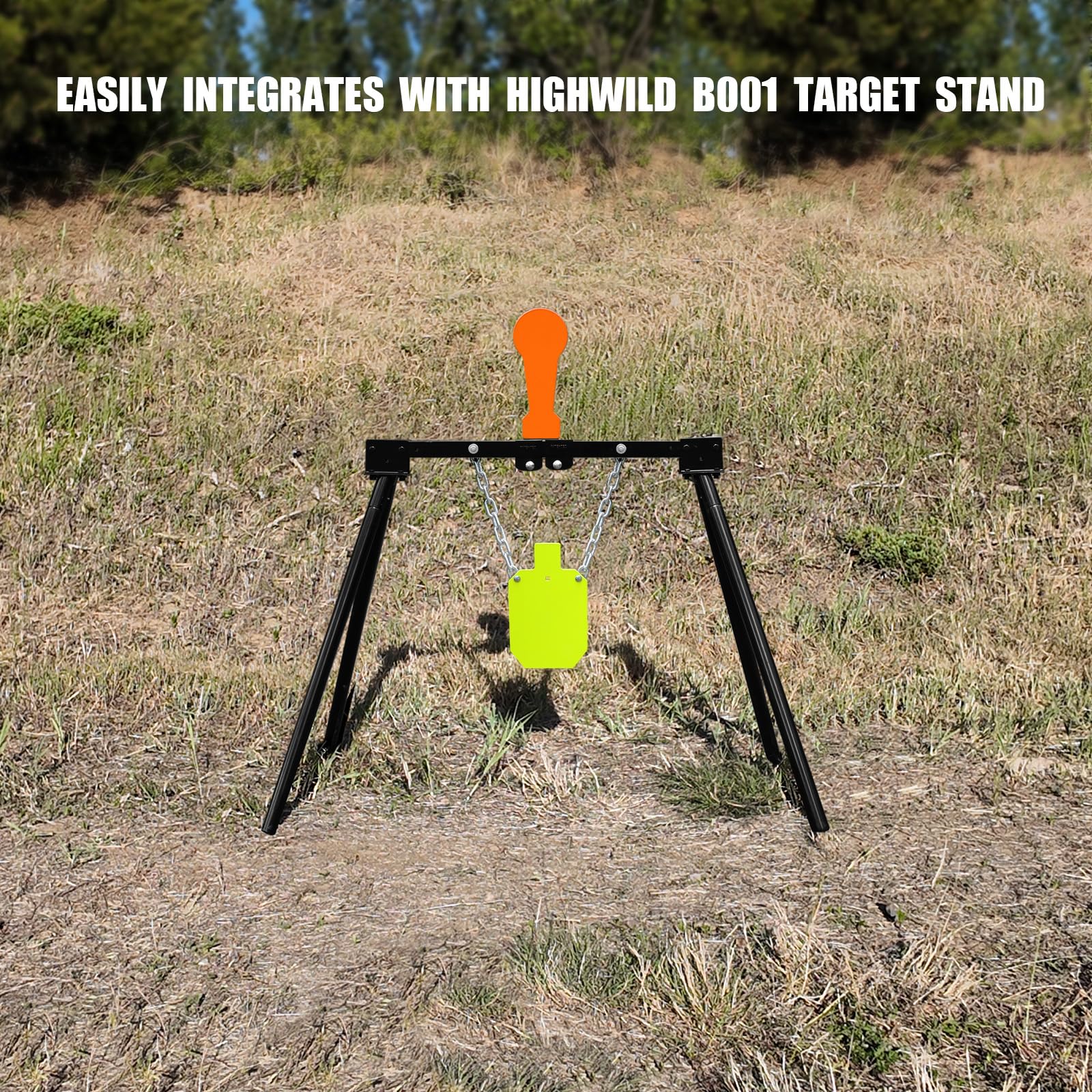Highwild portable auto-reset target image emphasizes easy transport to range.