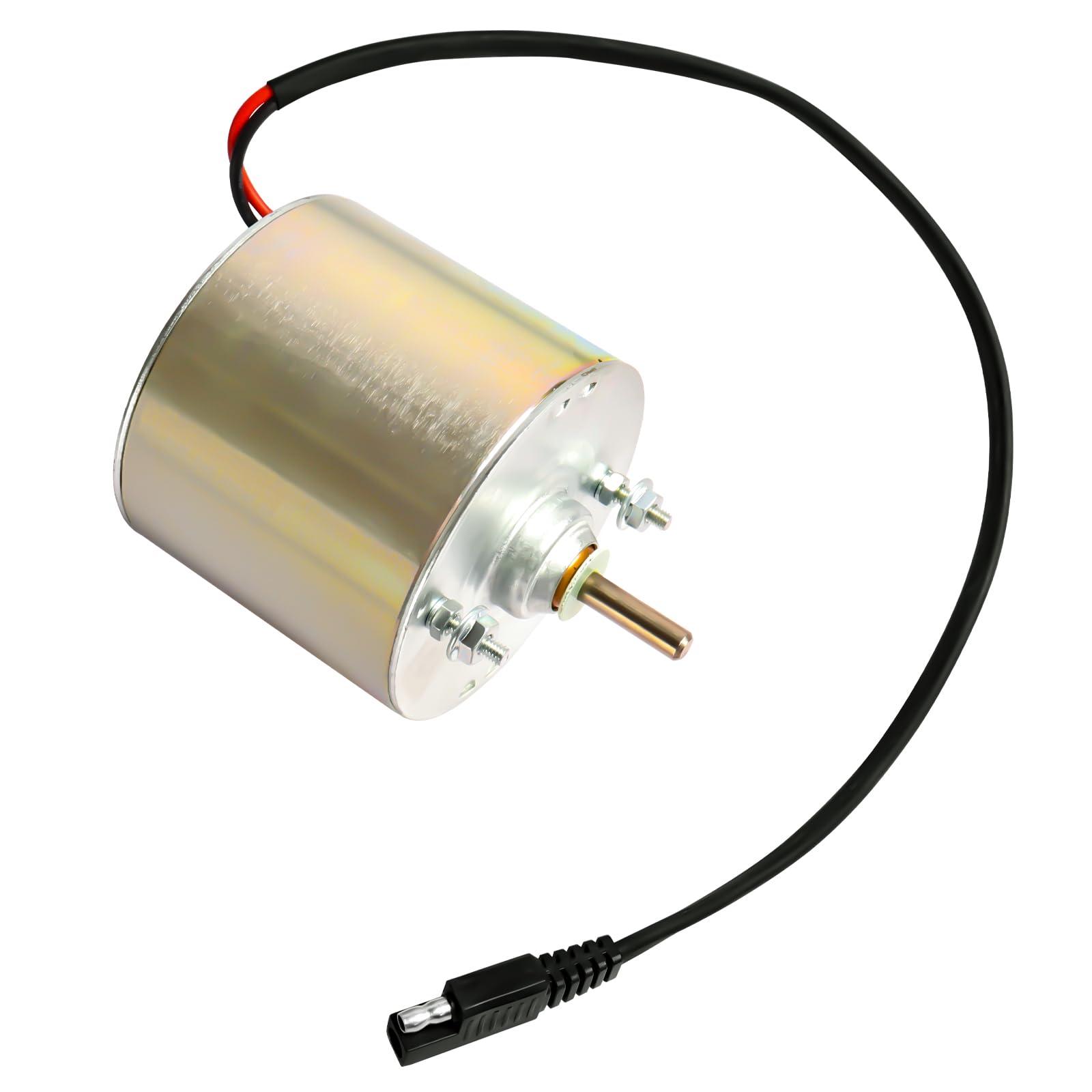 A close-up of the Highwild universal 12V hunting spinner feeder motor showing a compact drive for reliable feeding.