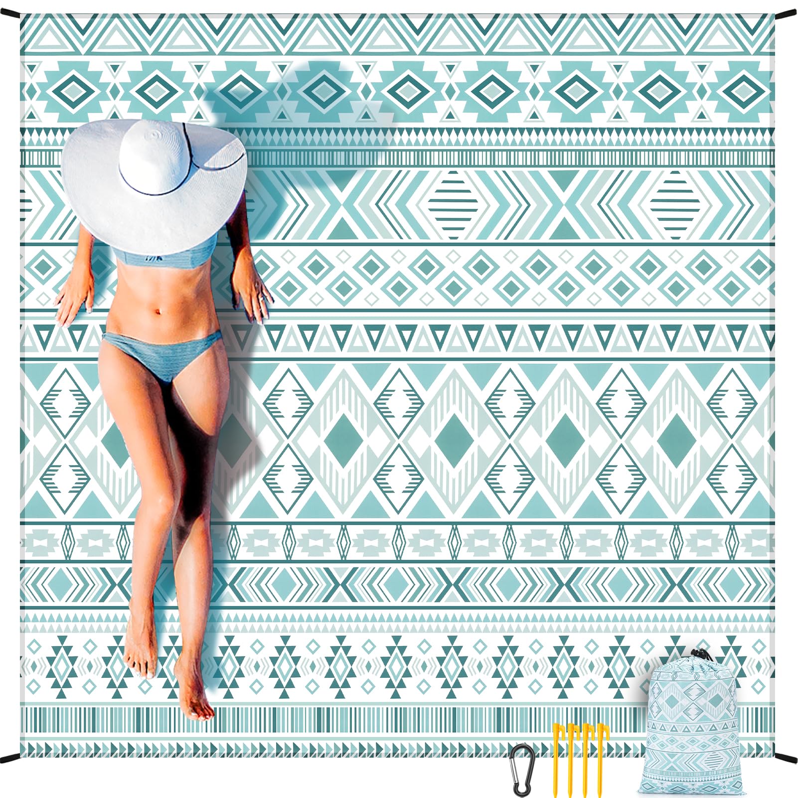 HIHOHO beach blanket 79x83 folded for compact travel and storage.