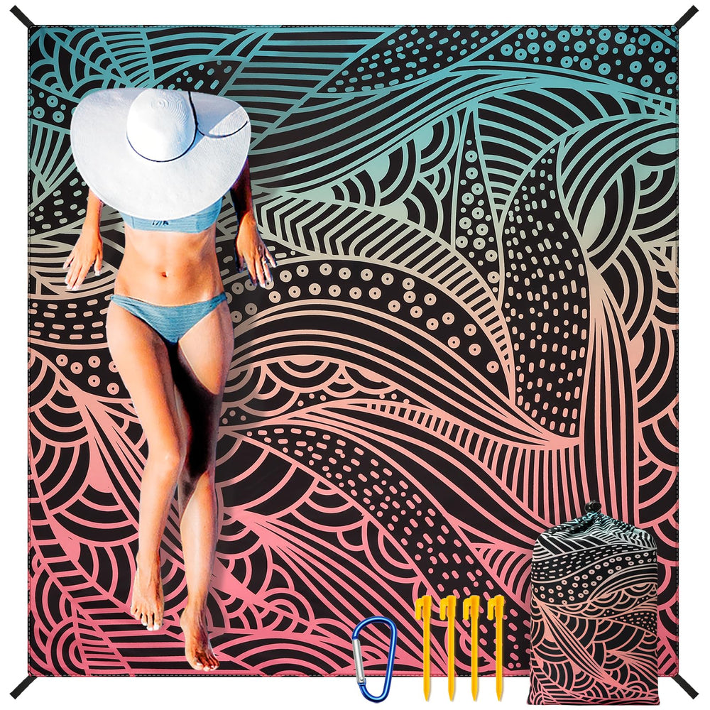HIHOHO Beach Blanket 79x83 oversized surface for family beach days and quick drying