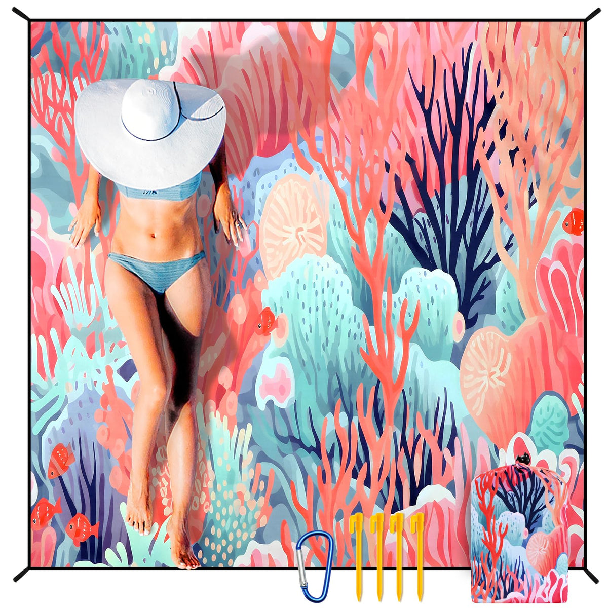 HIHOHO beach blanket unfolded, 79x83 inches, spacious for a family beach day