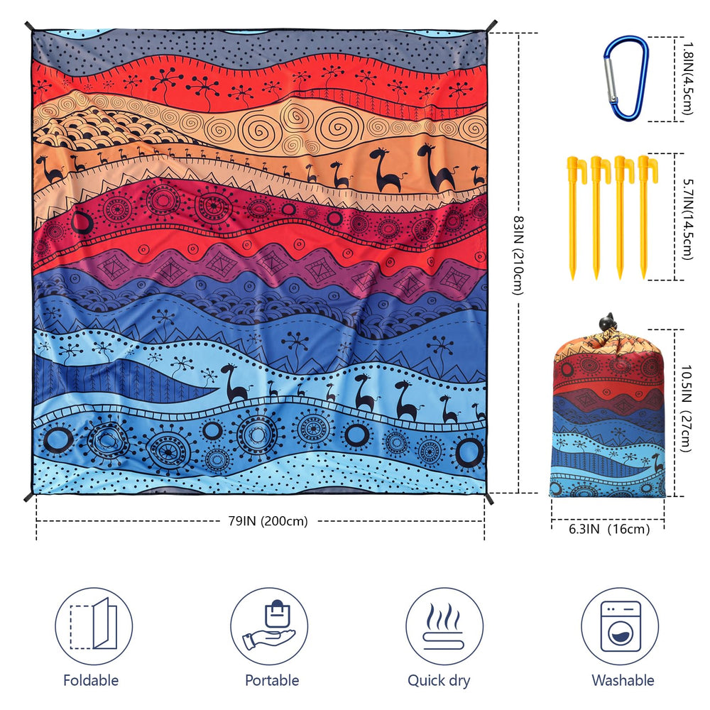 HiHOHO beach blanket with anchor stakes securing on windy beaches.