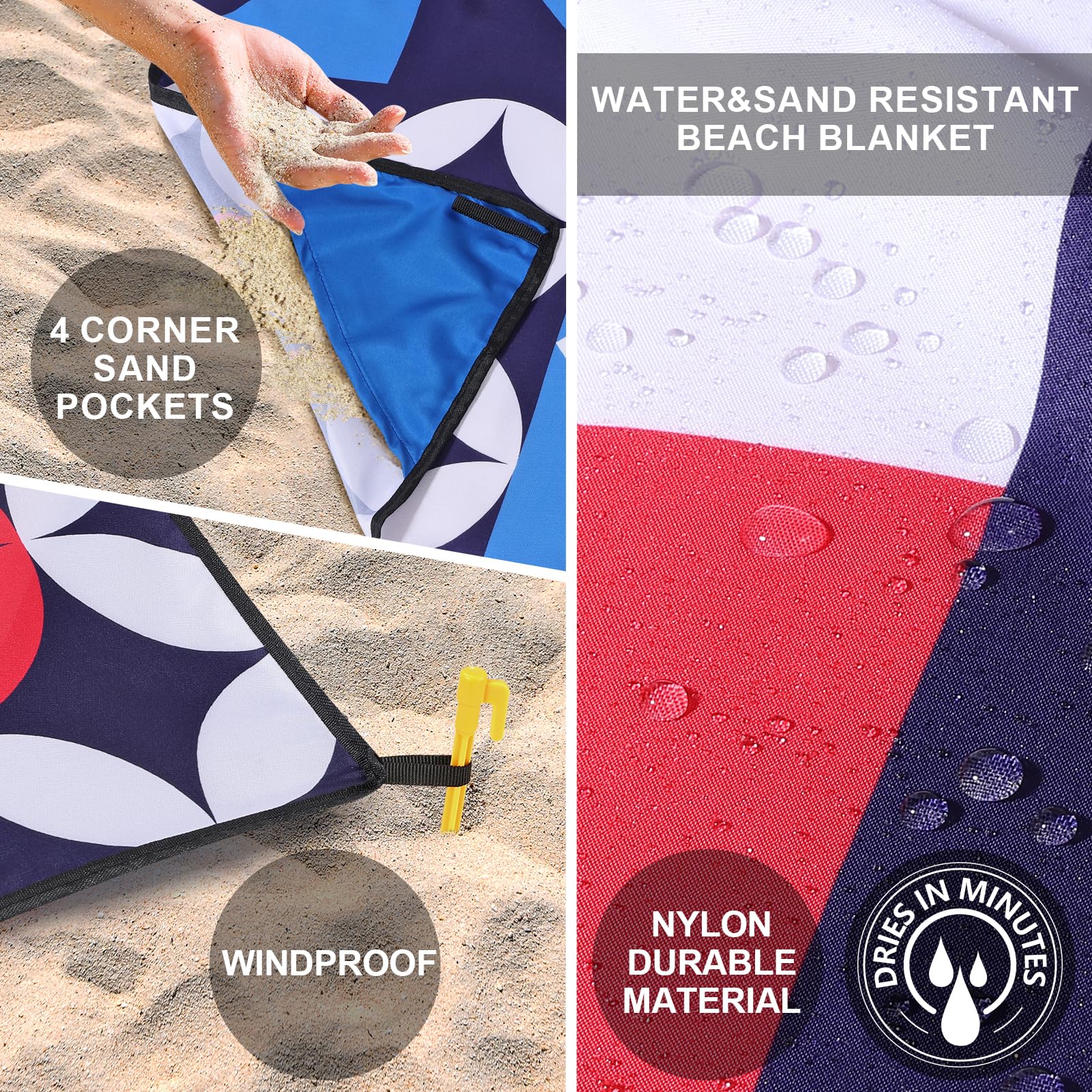 HIHOHO beach blanket with anchor stakes keeps mat stable on shore