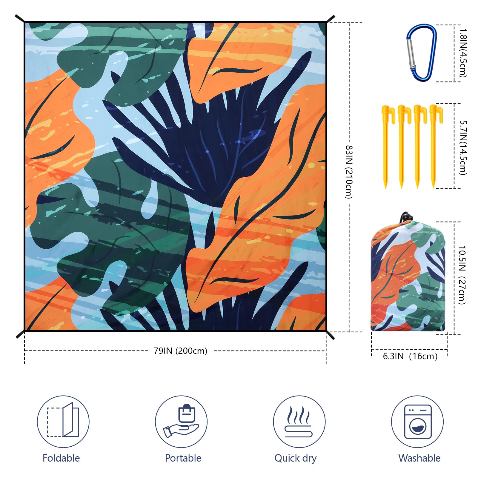 HIHOHO beach blanket anchor stakes secure the mat on windy shores.