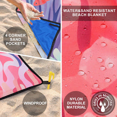 HIHOHO beach blanket anchor-stakes in use on windy shore