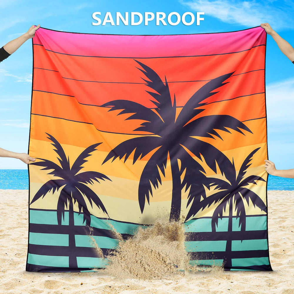 HIHOHO Beach Blanket with stakes demonstrates secure anchoring for windy beaches