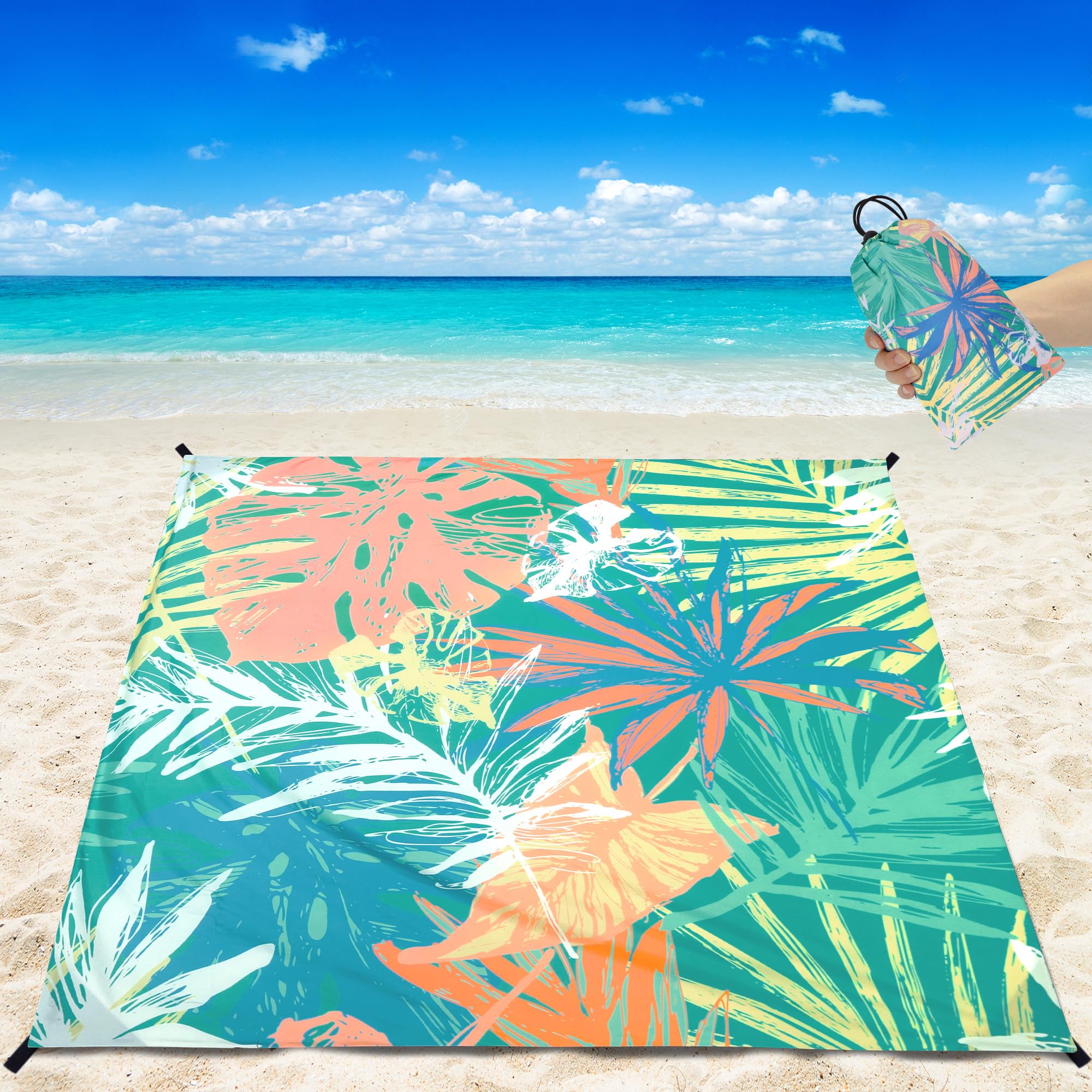 HIHOHO Beach Blanket care-washable shows machine-washable care without bleach.