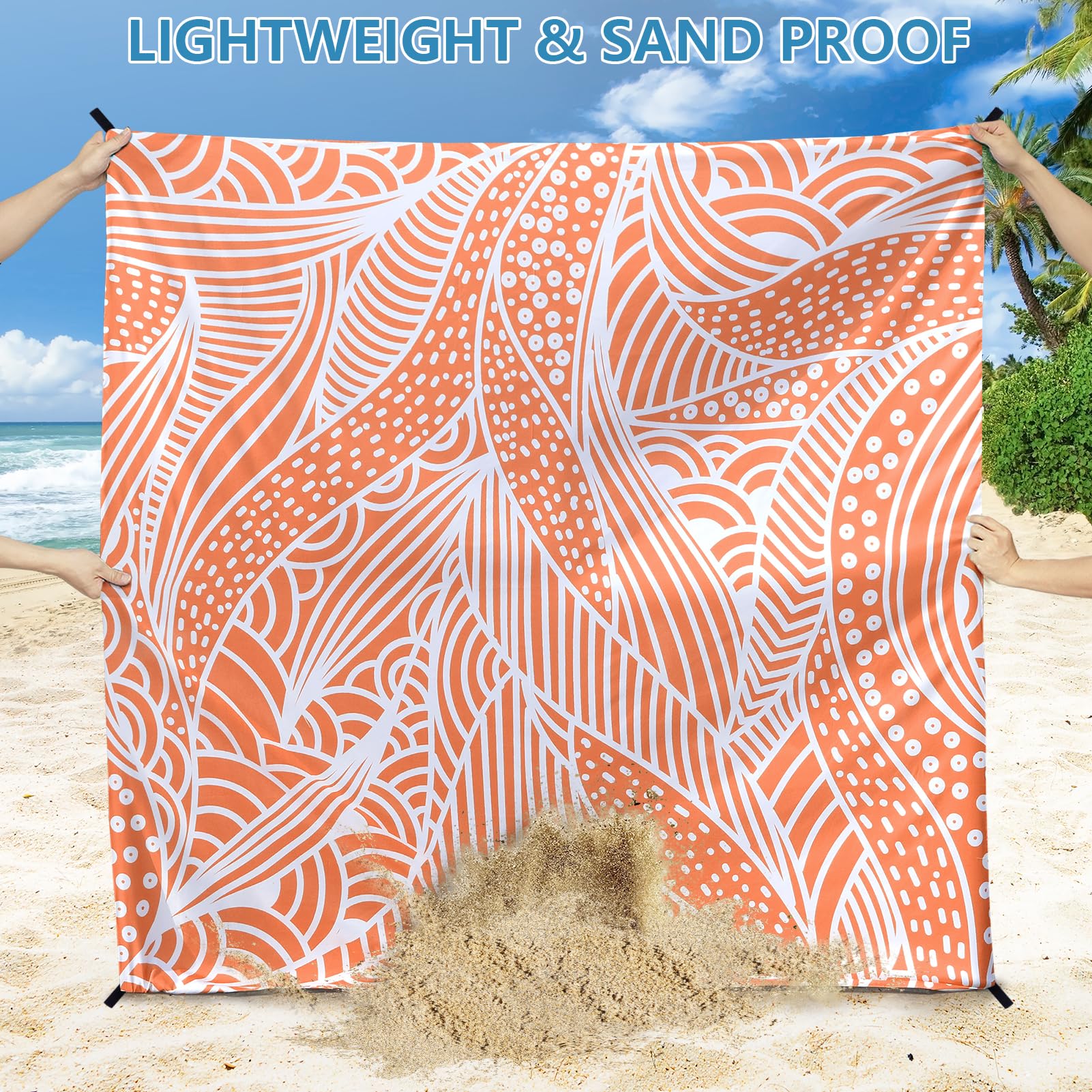 HIHOHO Beach Blanket corner pockets stabilize the mat with weighted anchors.