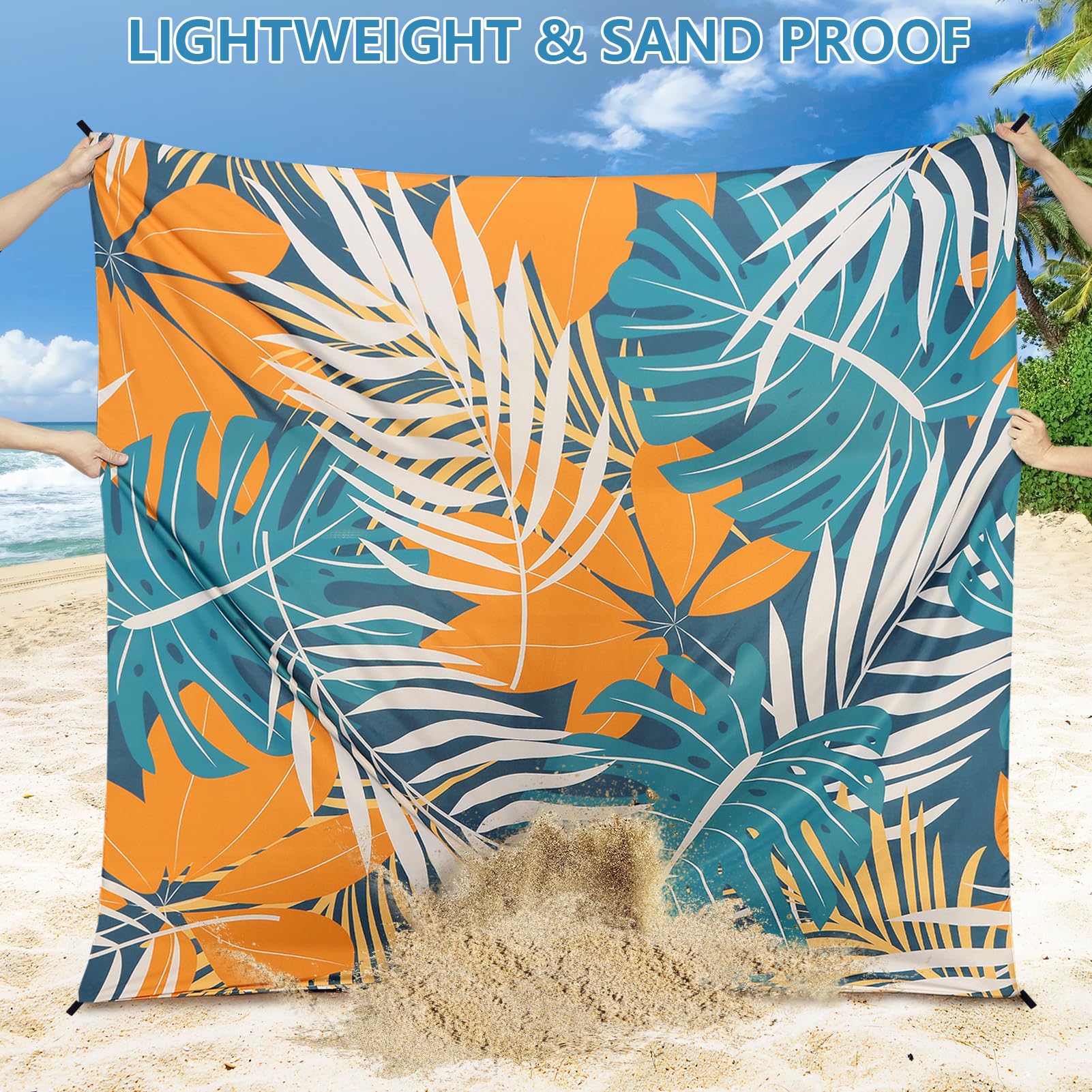 HIHOHO Beach Blanket corner sand pockets fix it securely for windy days.