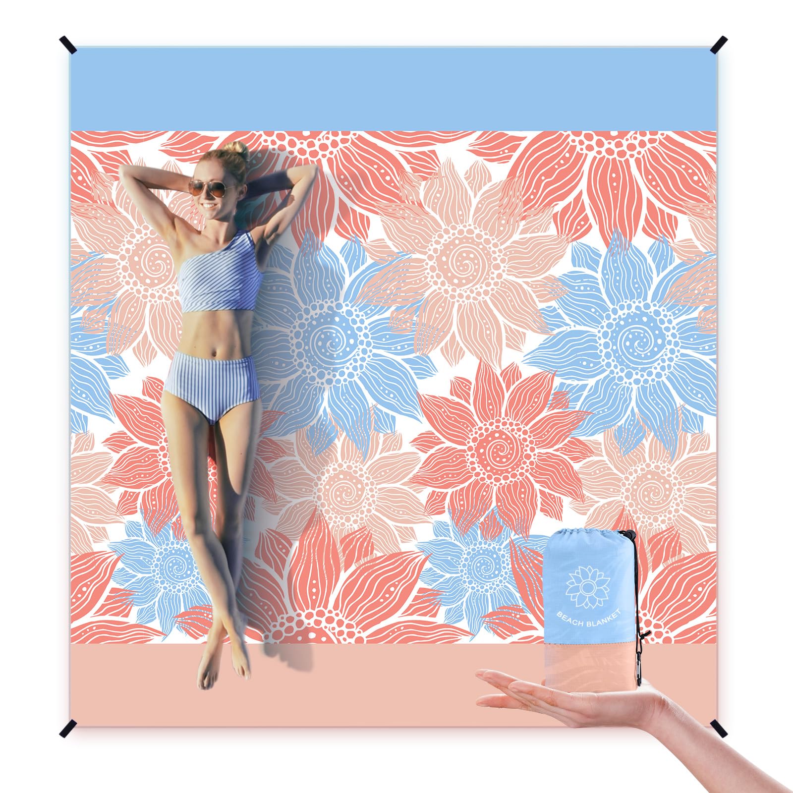 HIHOHO Beach Blanket folded in carry bag for easy transport and quick setup.