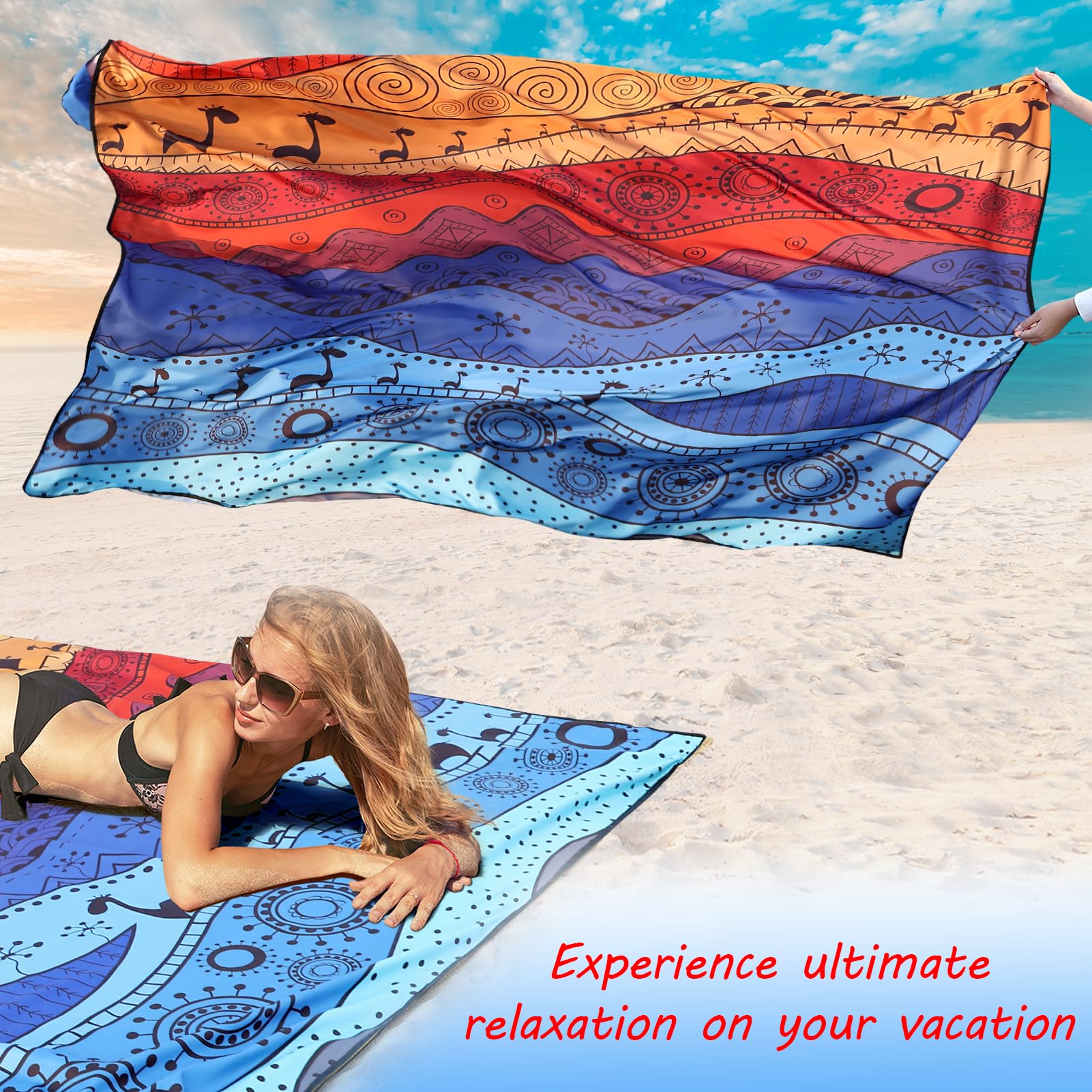 HiHOHO beach blanket folded into its compact carry bag for easy transport.