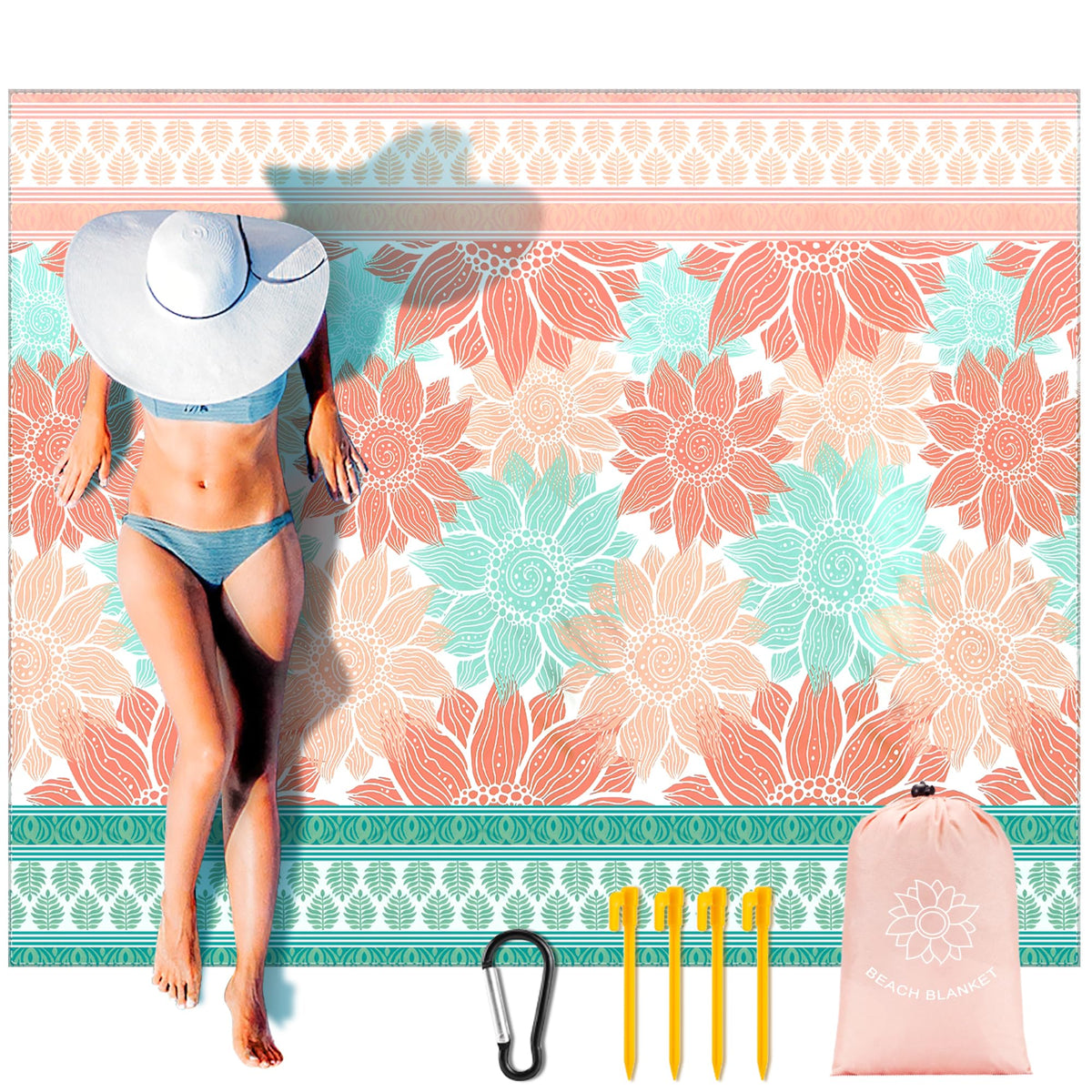 HIHOHO beach blanket folded compact carry bag for easy travel.