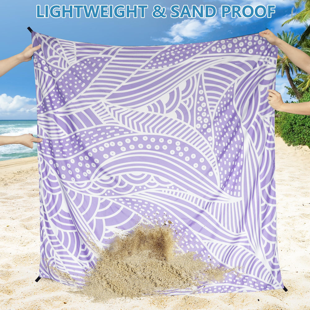 HIHOHO beach blanket folded compact fits in a small pouch for travel.