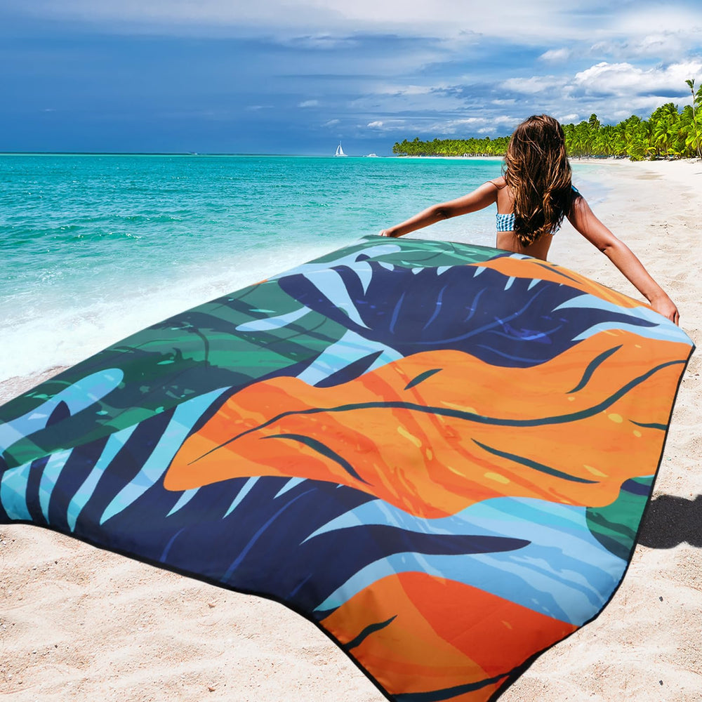 HIHOHO beach blanket folded into a compact tote for quick transitions.