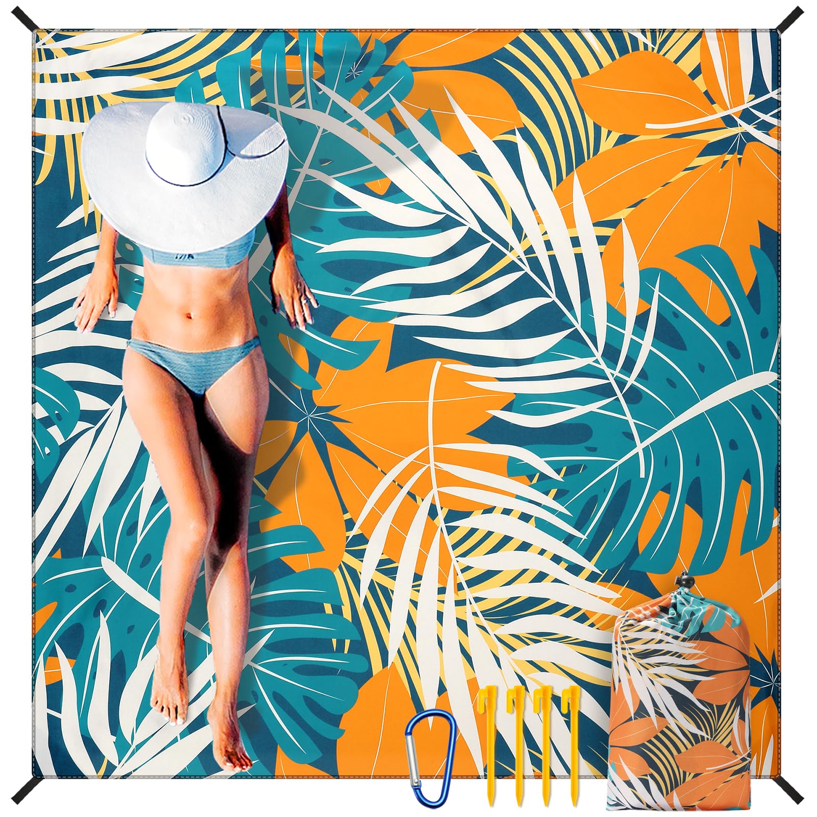 HIHOHO Beach Blanket folded in its compact carry bag for easy travel.