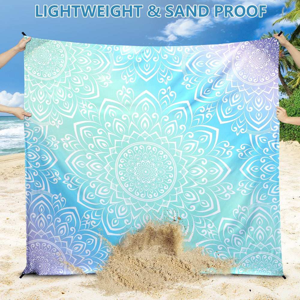 HIHOHO Beach Blanket gradient Mandarin in use at a sunny beach scene.