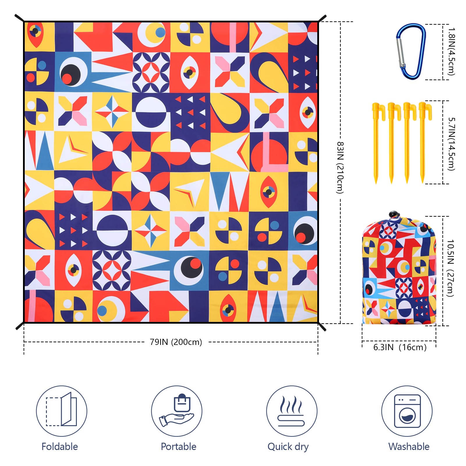 HIHOHO beach blanket open to 79x83 inches for family-style outings.