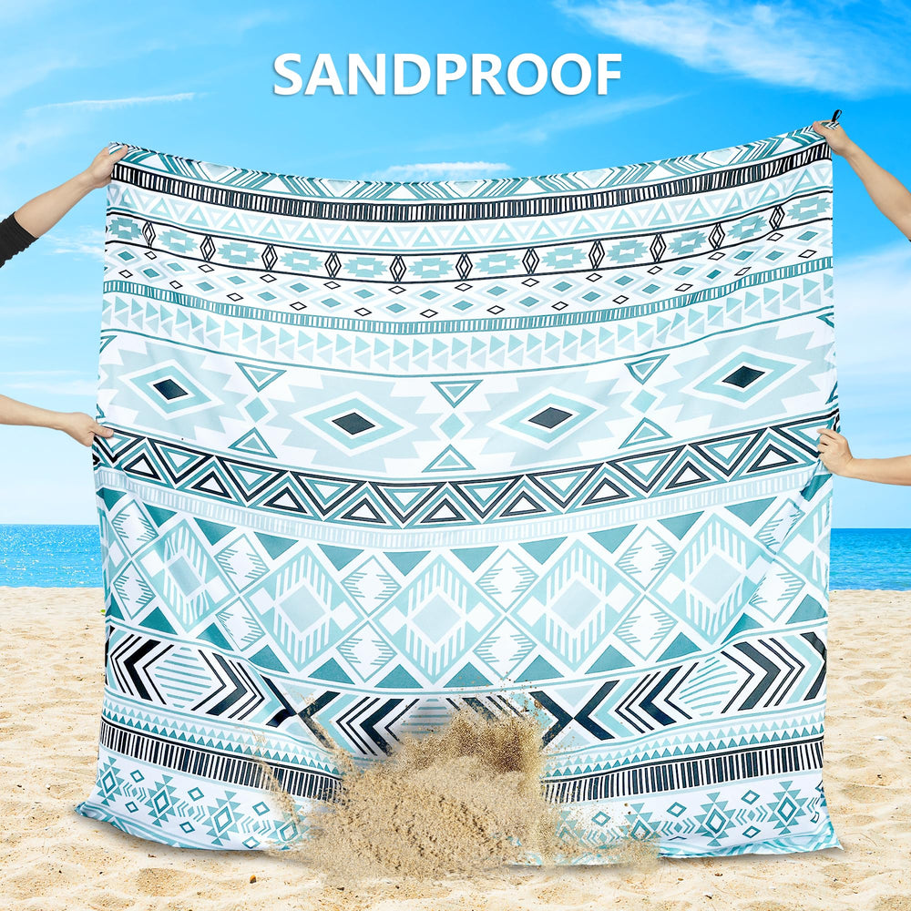HIHOHO beach blanket sand pockets ready to anchor on windy beaches.