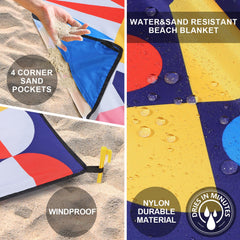 HIHOHO blanket with sand-proof design and anchor stakes keeps it secure.