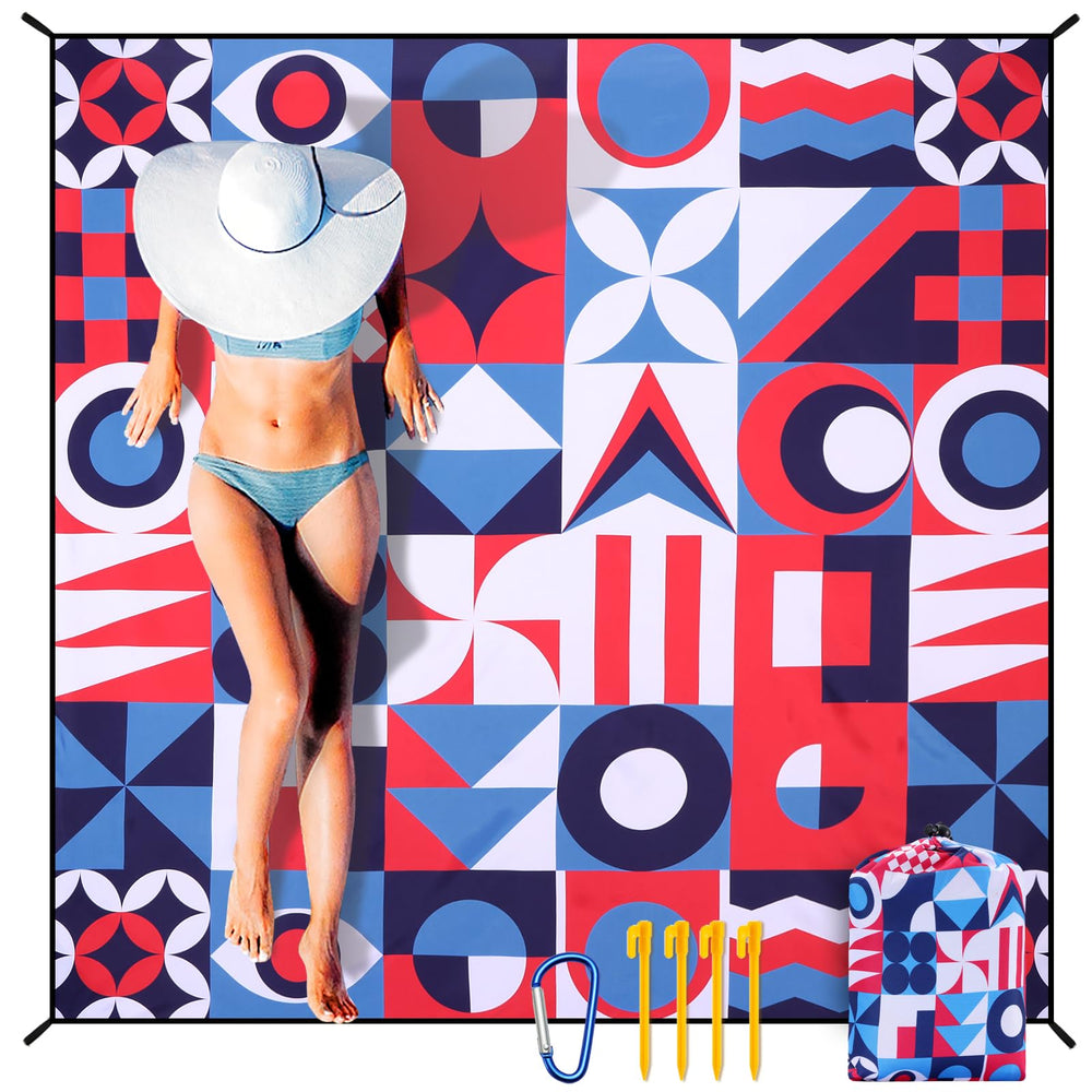 HIHOHO beach blanket on sandy beach, oversized 79x83 for picnics and sunbathing