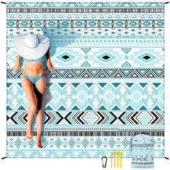 HIHOHO beach blanket spread on sand, highlighting sandproof and quick-dry performance.
