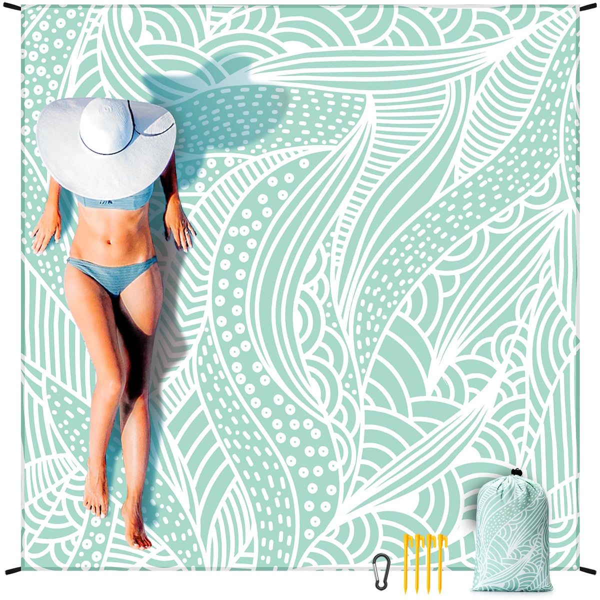 HIHOHO beach blanket waterproof oversized lays flat on sand for family beach days