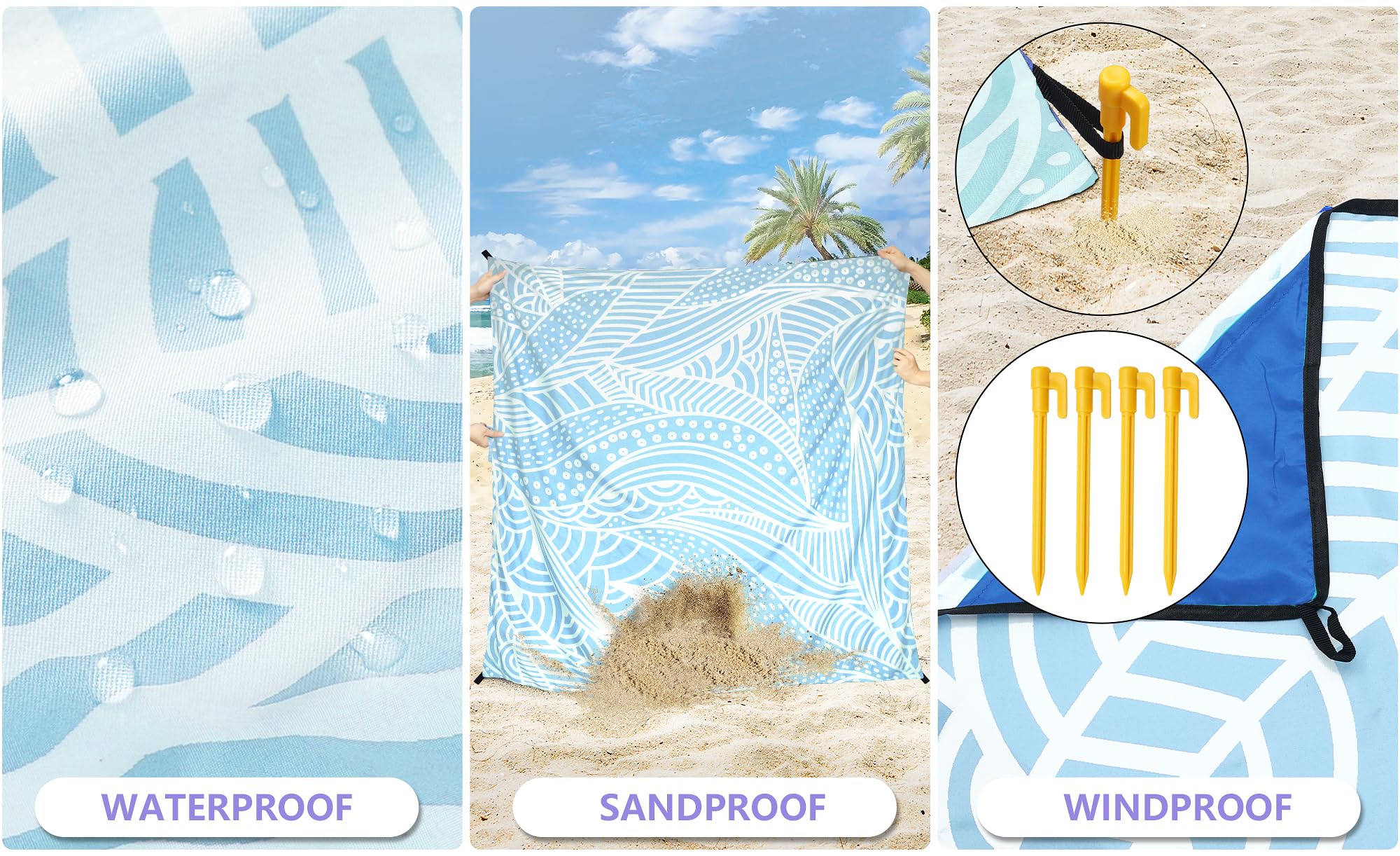 HiHOHO beach blanket waterproof-sandproof ready for sandy shores and damp grass.