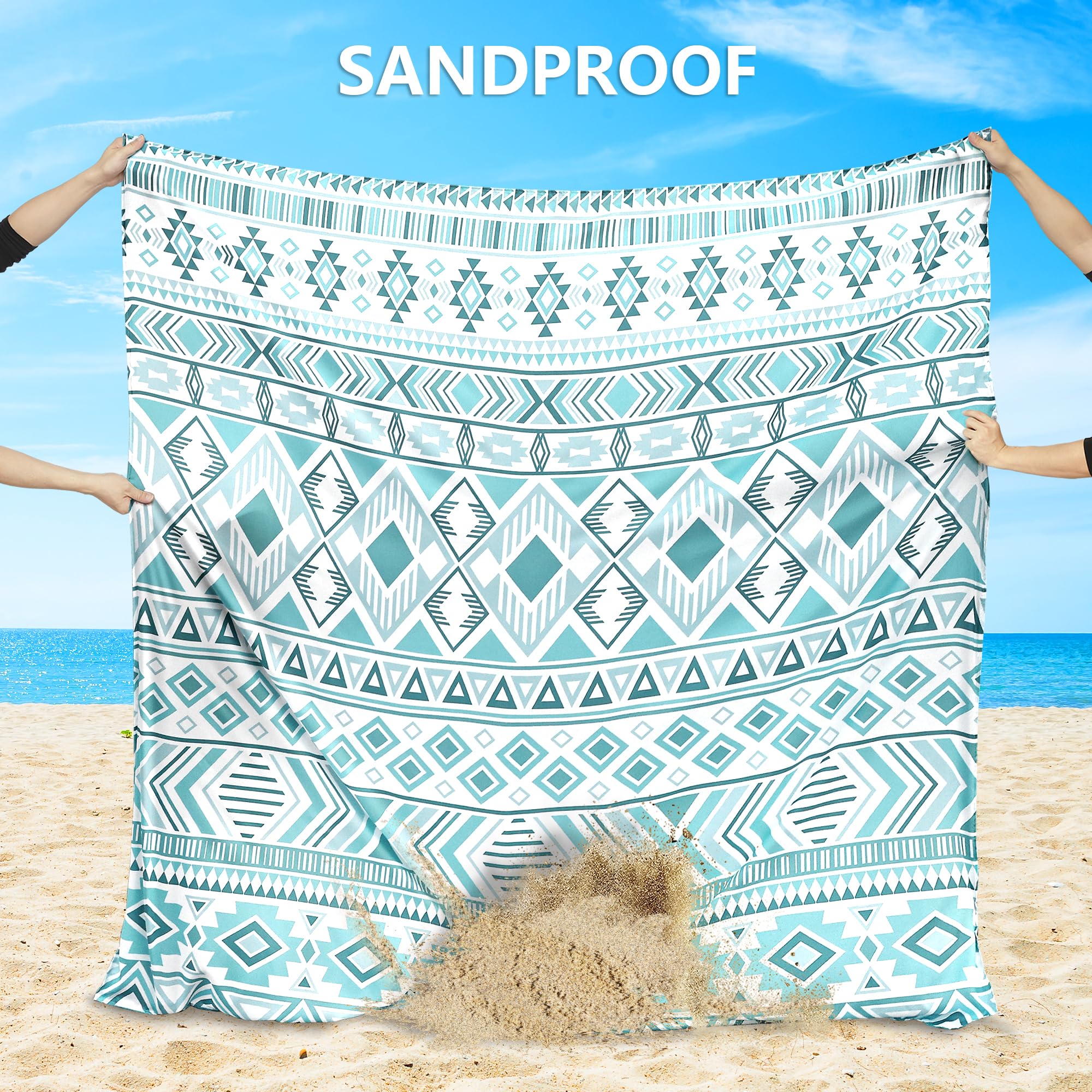 HIHOHO beach blanket waterproof-sandproof surface keeps sand out.