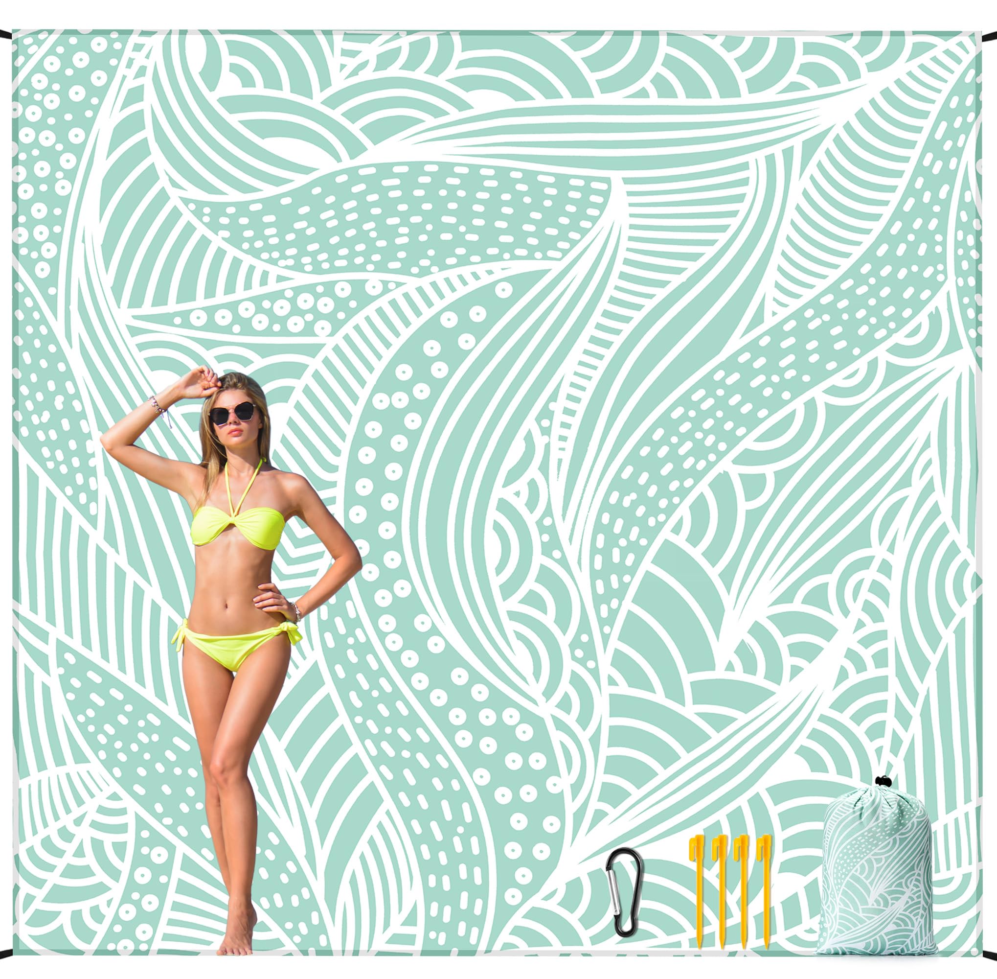 HIHOHO beach blanket waterproof surface stays dry on damp sand.