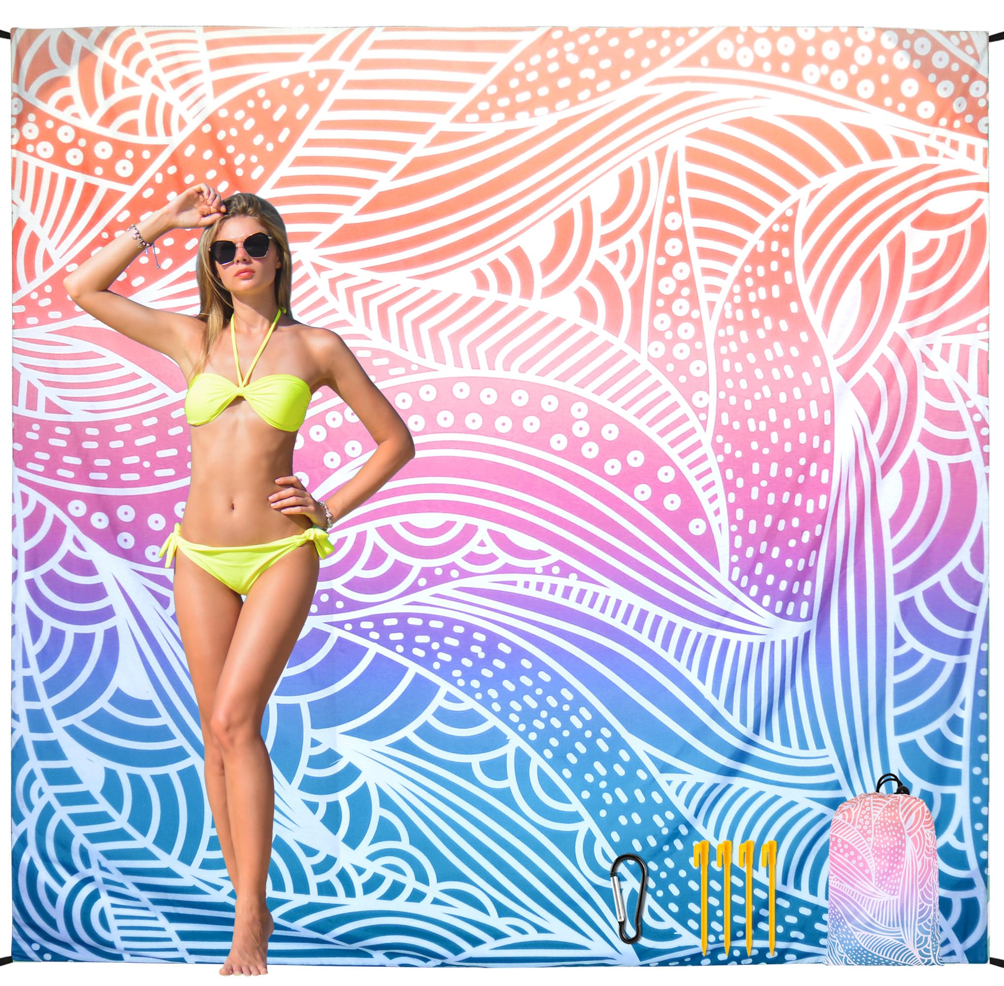 HIHOHO gradiant ripple beach blanket with vivid pattern for easy beach-spot recognition