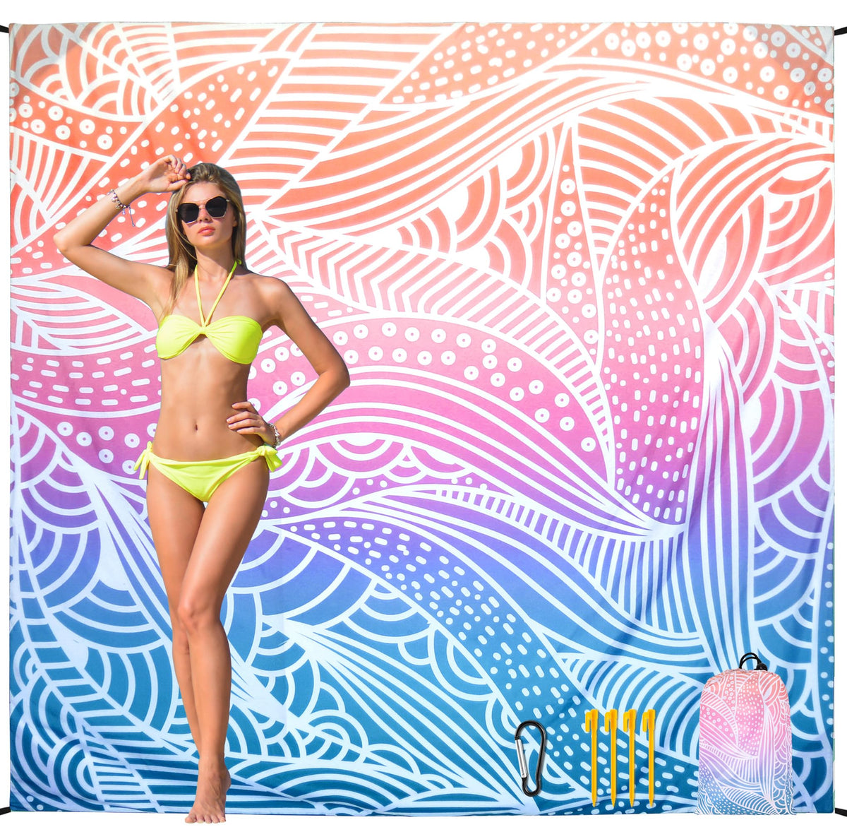 HIHOHO gradiant ripple beach blanket with vivid pattern for easy beach-spot recognition