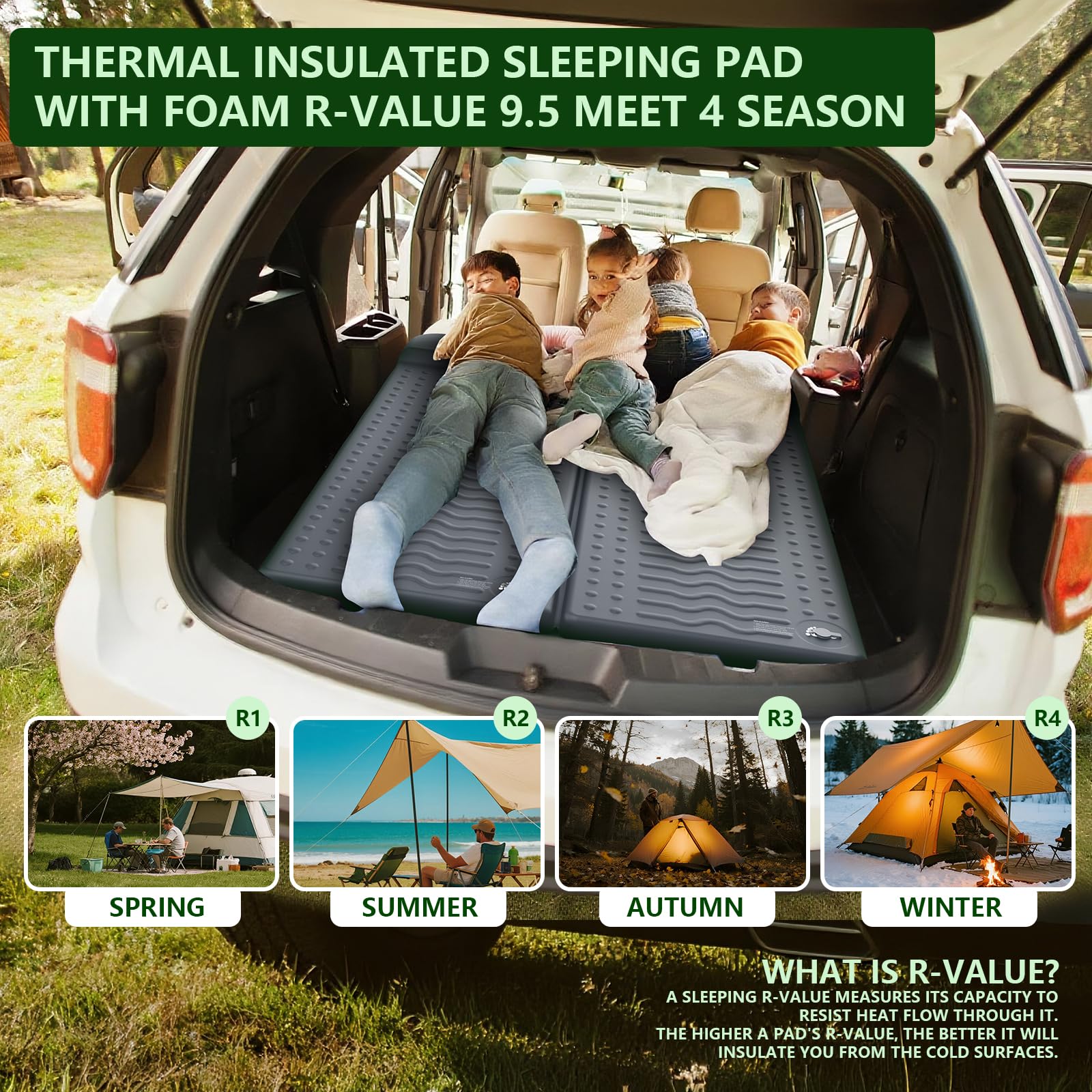 HiiPeak memory sleeping pad insulation close-up demonstrates 9.5 R-value warmth on cold ground.