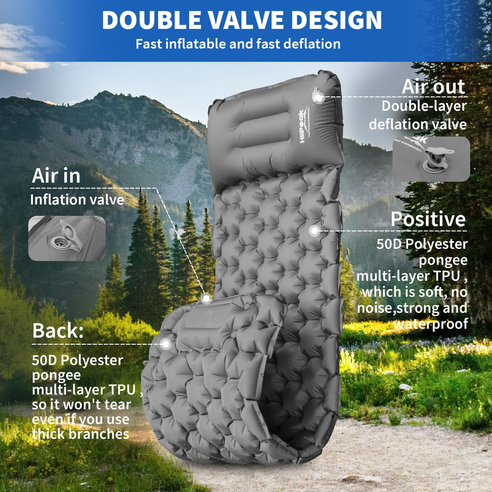 HiiPeak sleeping pad compact storage bag eases travel packing.