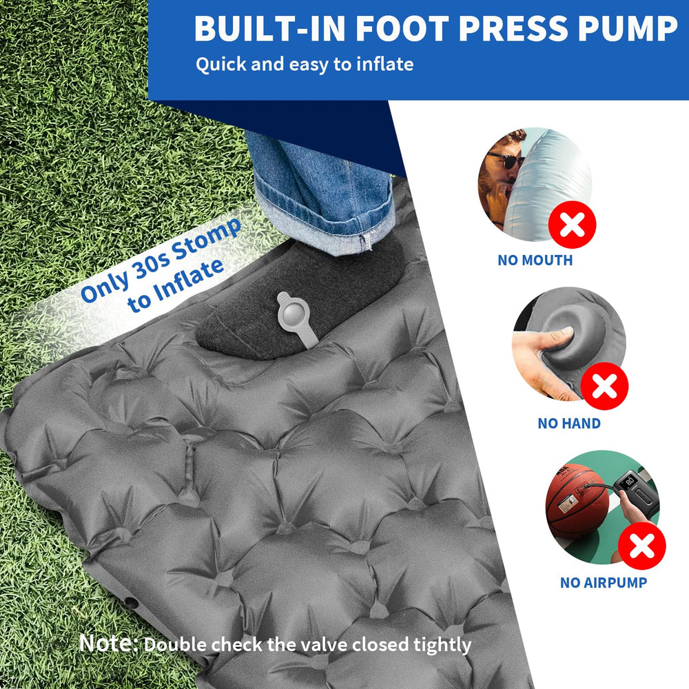HiiPeak sleeping pad foot-pump inflates quickly for easy setup outdoors.